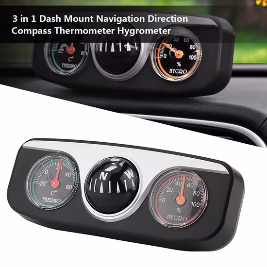 Navigation Compass with Self-Adhesive Tape Direction Compass Car Hygrometer Car Thermometer for Travel Outdoor Bl19150