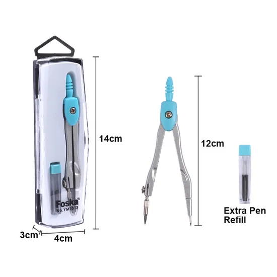 Foska Small Cute 5inch Professional Metal Compass Drawing Tool for Geometry for Students and Woodworking with Portable PP Box 