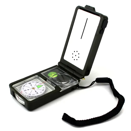 Multifunction 10 in 1 Camping Survival Compass with Hygrometer LED Light Thermometer Flint Fire Starter Geology Pocket Prismatic Pointing Guide Wyz19148 